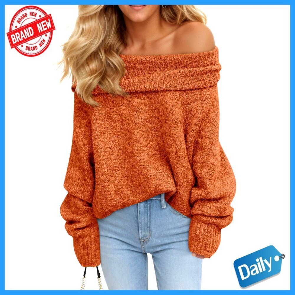 Oversized Off Shoulder Ribbed Knit Pullover Sweater Long Sleeve Loose Fit